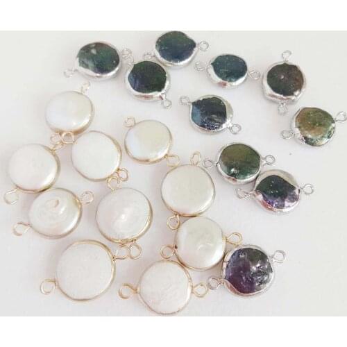 5 PCS /LOT 100% freshwater loose pearl with baroque ,coin shape pearl with 2 hanging ,DIY PEARL BEADS, white and black COLORS