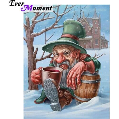 Ever Moment Diamond Painting Old Man Drink Wine Snow Decoration Cross Stitch Handmade Square Drill Diamond Embroidery ASF1892
