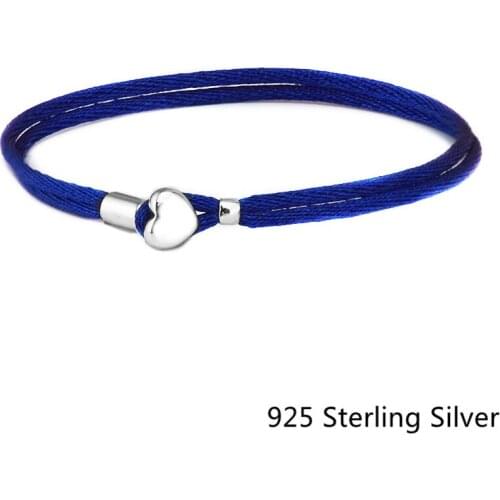 CKK 925 Sterling Silver Fabric Cord Bracelet, Dark Blue For Women Original Jewelry Making Anniversary Gift