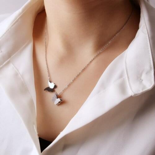 POTCET Stainless Steel Sweater Chain Butterfly Necklace Pendant Titanium Steel Fashion Geometric Travel Memorial Womens Jewelry