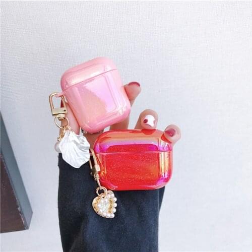 Water Drop Rainbow Hard Earphone Case For Airpods Pro Headset Cover for AirPods 1 2 Protect Cover With Cute Pearl Shell Keychain