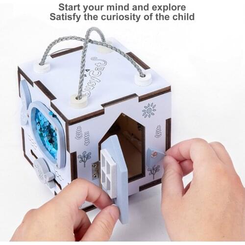 Wooden Busy Board Cube Children Hands Ability Training Lock Box Learning Busyboard Fidget Baby Montessori Educational Toys Game