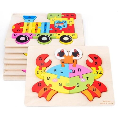 Wooden Animal Horse Rabbit Dog Letter Jigsaw Puzzle Block Children Toddler Toy kids educational toys for children gift