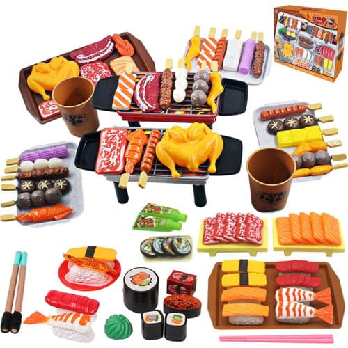 Kids Simulation Barbecue Sushi Pretend Food Toy Simulation Sashimi Japanese Cuisine Fried Chicken BBQ Set Cooking Play House Toy