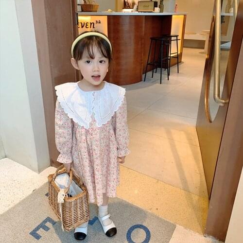 Pure cotton childrens clothing baby 2021 autumn new floral dress childrens dress girls long sleeve princess dress