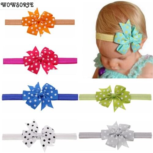 Baby headband Girls Printed dot hair Bow girl headbands Flower Elastic Hair Band Kids Handmade Flower children Hair Accessories