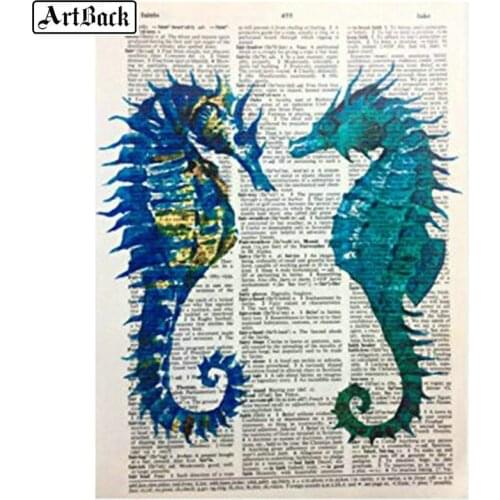Full square animal 5d diy diamond painting newspaper watercolor hippo rhinestone 3d mosaic embroidery crafts sticker