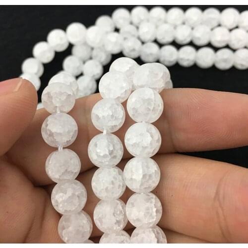 Wholesale Natural Matte White Cracked Crystal Round Beads For Jewelry Making 15inch/strand 4/6/8/10/12mm Pick Size