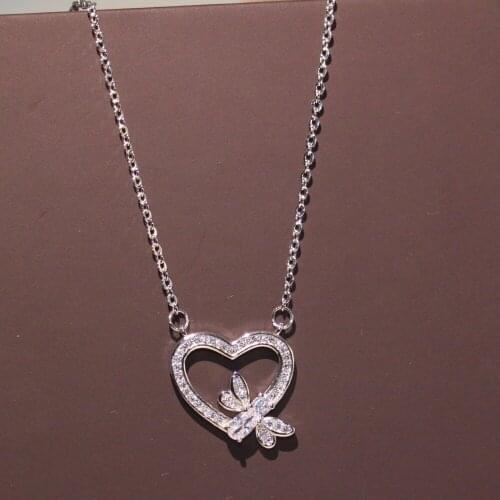 Classical Dragonfly Heart Pendant Infinity Stunning Jewelry 925 Sterling Silver Pave AAA Cubic Zirconia CZ Animal Necklace Gift