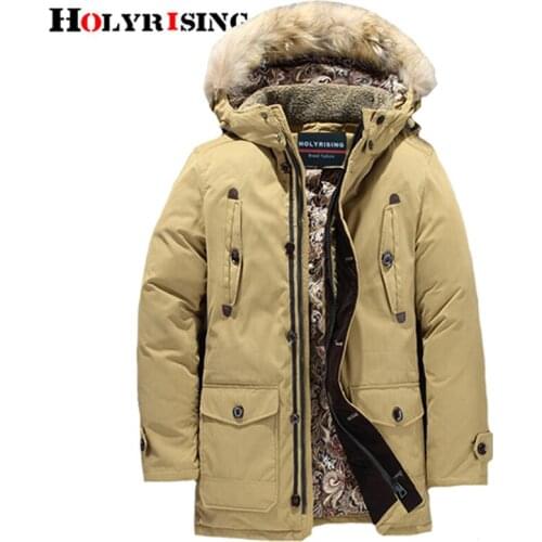 Holyrising Men Down Jackets 50%White Duck Down Warm Winter Overcoats Hooded Thick Outwear Light Male Clothing Apparel 18971-5