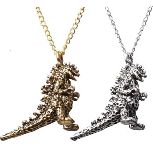 Hot Movie Metal Dinosaur Necklace Double Color Chain Pendant Jewelry Necklace for Man Clothing Decoration