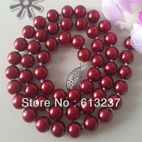 Fashion 8mm red shell simulated-pearl round beads chains necklace for women free shipping elegant jewelry making 18inch MY4054