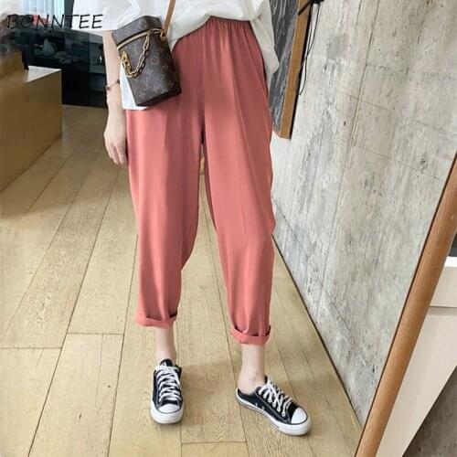 Fashion Pants Women Summer Simple High Waist Pure Color All-match Large Size Korean Style Streetwear Female Leisure Trousers Fit