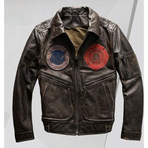 World War II Genuine Leather Flight Suit Leather Mens Factory Direct Supply Embroidery Washed Distressed Cowhide Leather Jacket