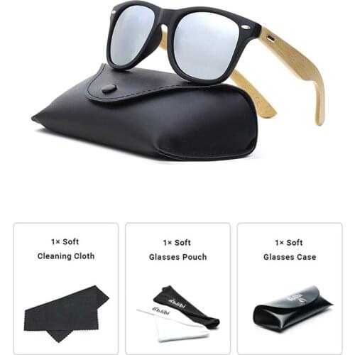 Ablibi Mens Bamboo Wood Sunglasses Non-polarized Silver Eyewear in Leather Case