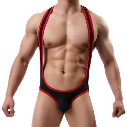 Men Undershirts Jockstrap Ice Silk Underwear Sexy Wrestling Singlet Gay Bodysuits Mankini Penis Pouch Transparent Jumpsuits 2XL