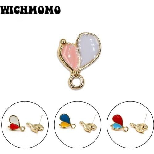New 16mm 6 Pieces High Quality Zinc Alloy Drip Oil Hearts Earring Base Connectors for DIY Earring making Jewelry Accessories