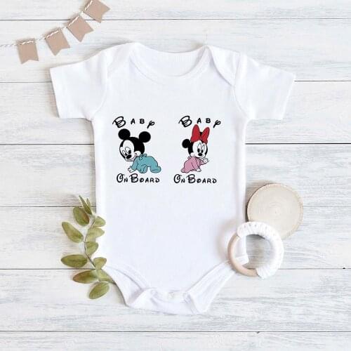 Infant Clothes Baby Mouse Mickey Minnie Print Short Sleeve O Neck Onesie Summer Toddler Jumpsuit Tops Newborn Romper
