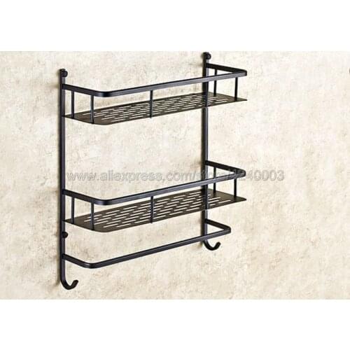Bathroom Shelves Black Brass 2 Tiers Corner Shelf Shower Caddy Storage Shampoo Basket Wall Kitchen Corner Sticky Holder Kba526