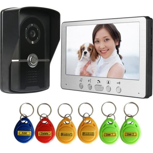 7'' TFT Monitor Wired Video Doorbell Intercom IP55 Level Infared Night Vision with RFID Unlock Camera