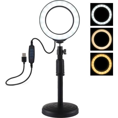 PULUZ PU391 4.6 inch 11.6cm USB 3 Modes Dimmable LED Ring Vlogging Photography Video Lights with Cold Shoe Tripod Ball Head