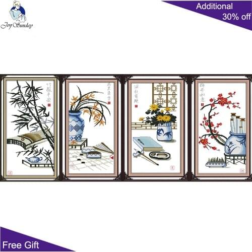 Joy Sunday Lyre-playing Chess Calligraphy Painting Z146 Z147 Z148 Z149 (2) Four Treasures of Chinese Study Cross Stitch kits