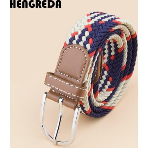 Women Elastic Weaved Pin Buckle Waist Belt Men Canvas Belt 2021 Girls Boy Fabric Elastic Stretchable Strap Multicolor Waistband
