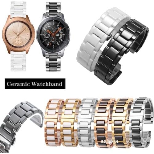 Ceramic Watch Band Strap Butterfly Buckle for Samsung Galaxy Watch 42mm 46mm for Watch3 41mm 45mm Replacement band 20mm 22mm
