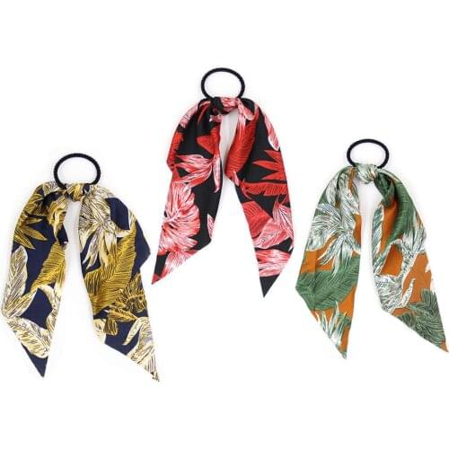 Furling Girl 1 PC Plant Printed Scrunchies Long Hair Ribbon For Women Ponytail Scarf Fashion Elastic Hair Ties Hair Accessories