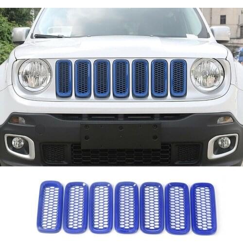 Blue Front Grill Grille Inserts Guard Cover 2015+ for Jeep Renegade Unlimited
