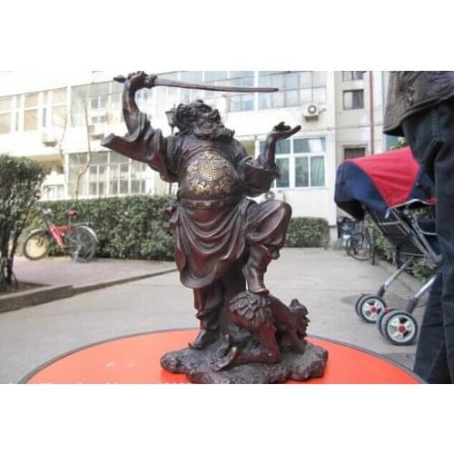 USPS to USA S0477 10"Chinese Folk Old Red Bronze Zhong Kui catch ghost Statue