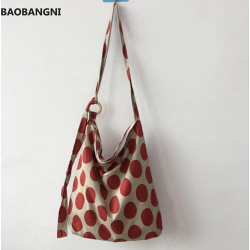 Summer Chic Wave Point Canvas handbag Ins Womens Single Shoulder Zipper Round Bucket Bowknot Dot Crossbody Bag Market Bag