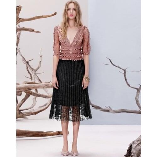 2019 New Summer Women Lace Skirt Hollow Out White Black Pleated Skirts Womens jupe femme