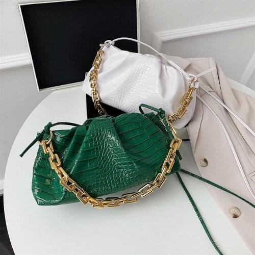 2021 Day Clutch Thick Gold Chains Retro Alligator Clip Bag Women Cloud Underarm Shoulder Bag Pleated Baguette Pouch Tote Handbag