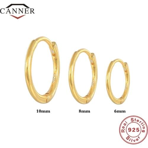 CANNER 3pcs/set 6/8/10mm 925 Sterling Silver Round Hoop Earrings for Women Piercing Huggie Earring Jewelry Pendientes Brincos