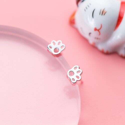 MloveAcc Real 100% 925 Sterling Silver Fashion Cute Cat Paw Stud Earrings for Women Girls Nice Gift