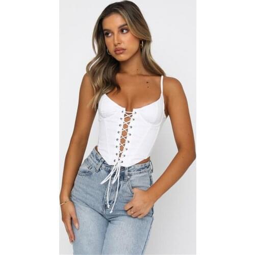 Women Solid Color Camisole with Bandage Design Fashion Deep V-neck Crop Tops Streetwear Wrap Tops Black/ White/ Brown