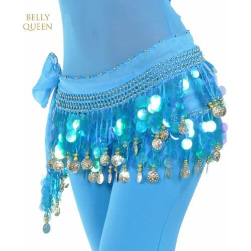 New Style Colorful Sequin Belly Dance Hips Scarf Chiffon Skirt Wrap Gold Coin Waist Belt Belly Dance Costume Clothes Indian Belt