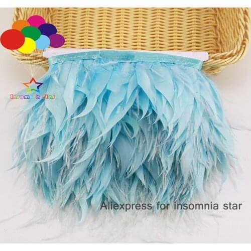 10 meter light blue Ostrich Feathers Goose Feather 8-12CM wide For Crafts Trims Skirt/Dress/Costume Feathers Ribbon Diy