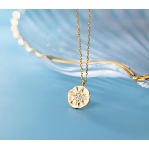 11mm 100% real Sterling Silver 925 Fine Jewelry Golds starshine starburst irregular Coin Geometric Pendant Necklace GTLX1964