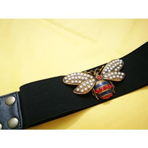 2017 Popular Bee Waist Belt Buckle with diamond decoration autumn winter fashion lady women Elastic Belt gift