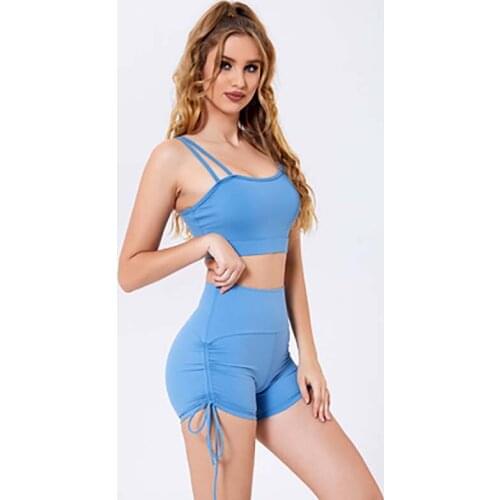 2021 Summer Spot New Mesh Stitching Drawstring Shorts Breathable Running Yoga Sports Set Women HB0126+HK0151