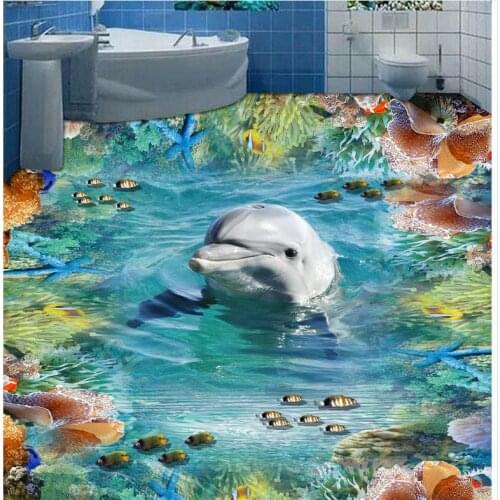 Dolphin 3D wallpaper 3d floor murals PVC Photo floor wallpaper 3d stereoscopic self-adhesive 3D floor