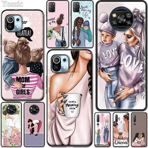 Baby Mom Girls Case for Xiaomi Mi 11 Poco X3 NFC 10S 10T Pro 5G TPU Soft Black Phone Cover Note 10 9T M3 CC9 9 SE A2 Lite F1 Sac