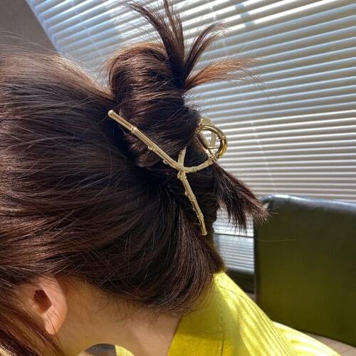 CHUANGU Sweet Metal Bamboo Knot Cross Hair Claws Minimalist Vintage Oversize Hair Clamp For Women Hair Accessories 2020 Hot