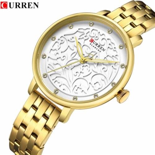 CURREN Womens Business Quartz Watch Womens Top Brand Gold Luxury Womens Wrist Watch