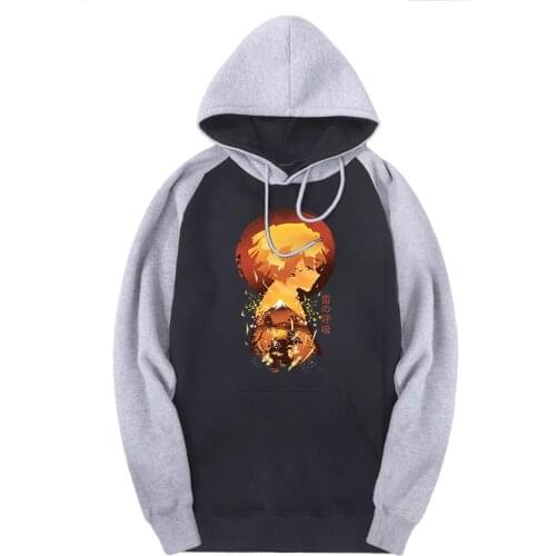 Demon Slayer Solid Mens Sweatshirts Raglan Hooded 2020 Warm Tracksuits Fleece Autumn Hoodies Male Outdoor Supoleron Hombre
