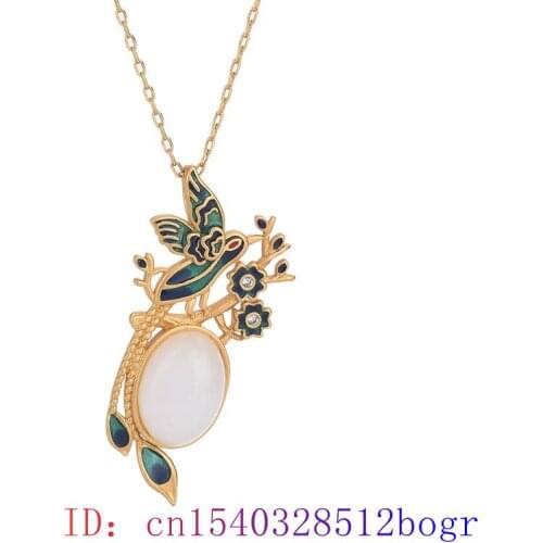 Jade Bird Pendant Amulet Chinese Chalcedony Necklace Zircon Women Natural 925 Silver Gemstone Gifts Fashion Charm Crystal