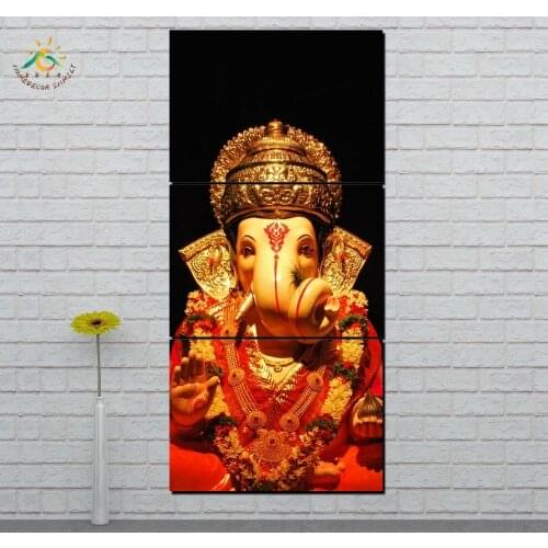 Lord Ganesh Golden Wall Art HD Prints Canvas Art Painting Modular Picture And Poster Canvas Painting Decoration Home 3 PIECES
