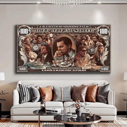 Graffiti Art $100 Canvas Painting Posters and Prints Wall Street Wolf Popular Decoration Living Room Wall Art Poster Pictures